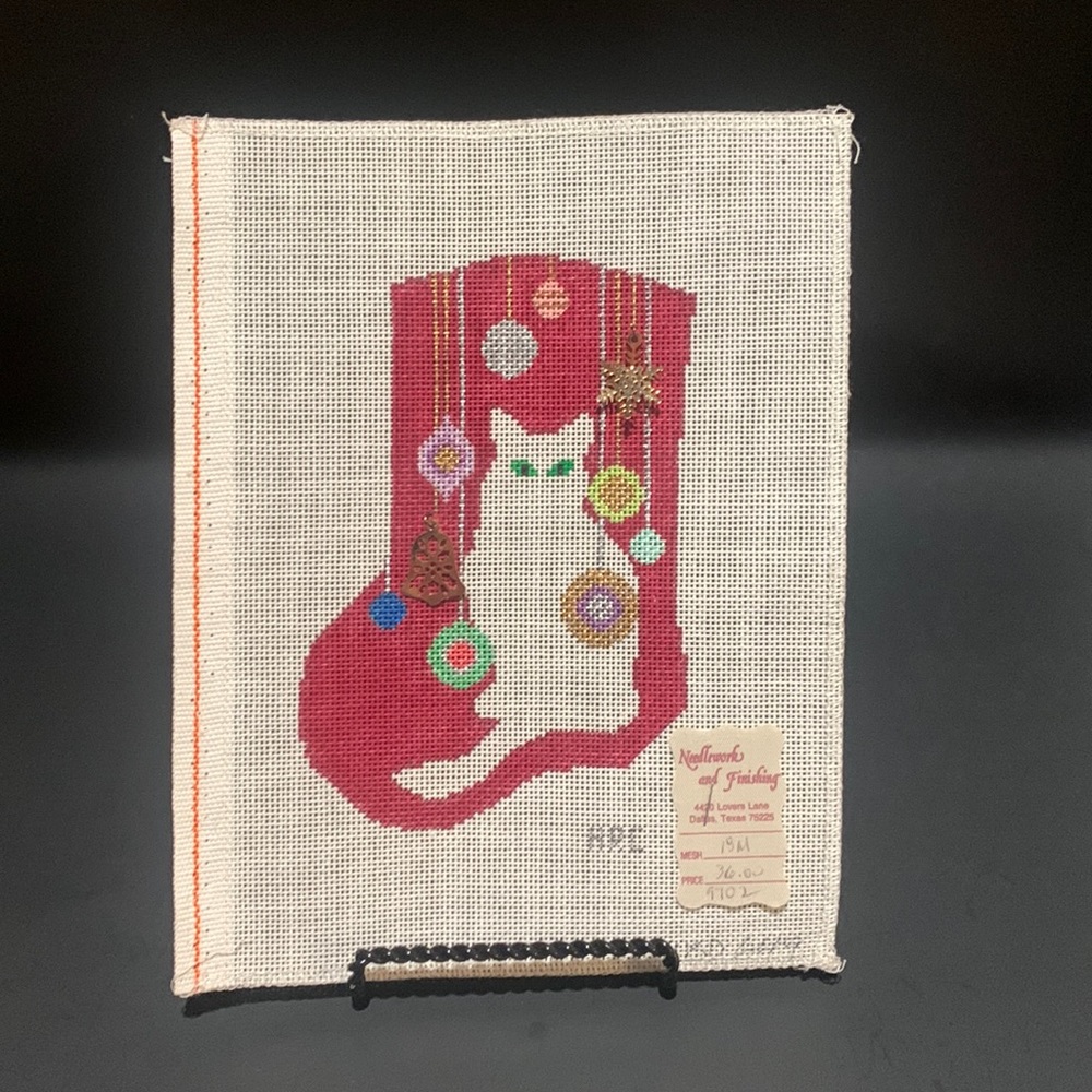 Needlework Canvas 18M Cat Stocking Hanging Ornaments with Charms